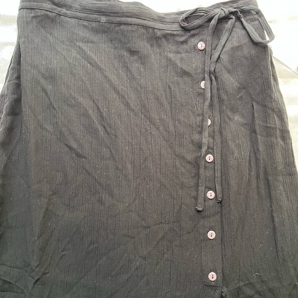 Black Midi Wrap Skirt with Tie Front